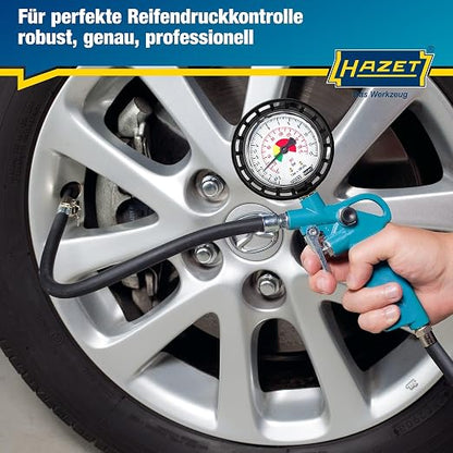HAZET Tire Pressure Gauge 9041-1 I Pressure Gauge Measuring Range: 0-174 Psi, Hose Length: 15.75 Inches, Pressure Gauge Diameter: 2.48 Inches I Tire Pressure Gauge for Cars