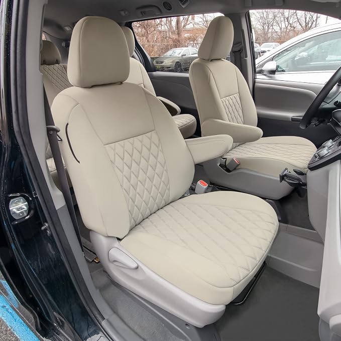 FH Group Custom Fit Car Seat Covers Specifically Made for 2011-2020 Toyota Sienna 7 Seater with Ultraflex Neoprene Water Resistant Automotive Seat Covers - Full Set Solid Beige