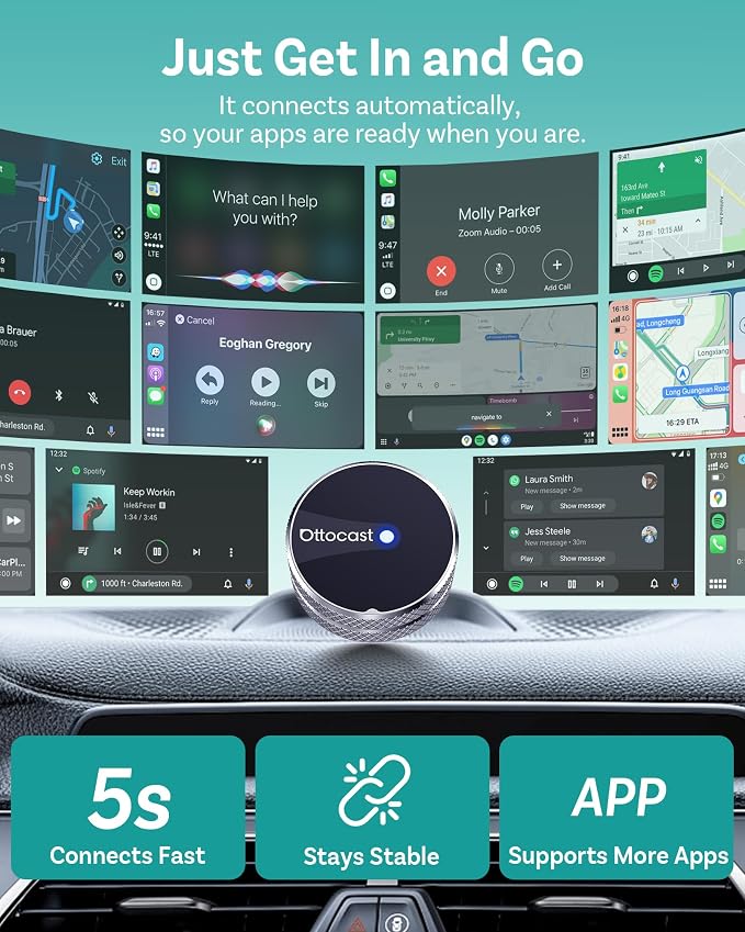 OTTOCAST Mini Tube 2026 Wireless CarPlay & Android Auto Adapter, Ultra-Fast Auto Reconnect,WiFi 6 & Bluetooth 5.4,Mini Plug & Play Dongle for Cars with Wired CarPlay