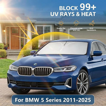 Windshield Sun Shade for BMW 5 Series 2011-2024 2025 Sunshade Front Window Shade Custom Fit 5 Series 525i 520i 528i 530i 535d 535i 550i Accessories Sun Visor Foldable Shade Blocks UV Rays Accessories