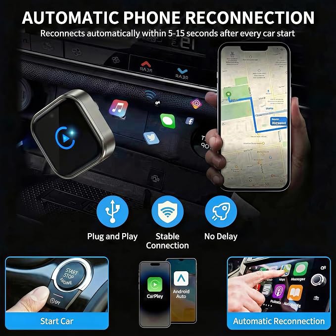 2026 MINI Wireless CarPlay & Android Auto 2-in-1 Adapter, Bluetooth Apple Car Play Dongle for iPhone & Android, Ultra-Compact 5.8GHz WiFi Auto-Connect with Smart Cooling for OEM Wired Cars