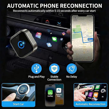 2026 MINI Wireless CarPlay & Android Auto 2-in-1 Adapter, Bluetooth Apple Car Play Dongle for iPhone & Android, Ultra-Compact 5.8GHz WiFi Auto-Connect with Smart Cooling for OEM Wired Cars
