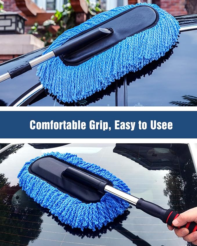 YeewayVeh Car Duster Exterior Scratch Free Microfiber Car Cleaning Brush, Extendable Handle Pollen and Dust Brush for Truck, SUV, Vehicles and Home Cleaning, Blue