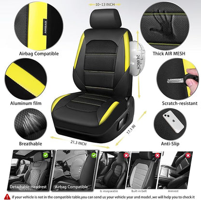 CAR PASS Memory 3D Foam Car Seat Covers Full Set, Breathable Mesh Thick Seat Covers for Car, Yellow Leather Seat Covers, Universal Automotive Comfort for SUVs Trucks,Airbag Compatible, Black Yellow