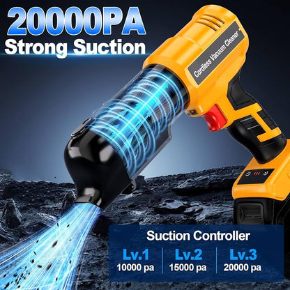 Cordless Handheld Vacuum Cleaner for Dewalt 20V Battery: 3-Speed Modes Portable Vacuum with 20kPa 105AW Powerful Suction for Car, Pet Hair, Home Cleaning (Tool Only)