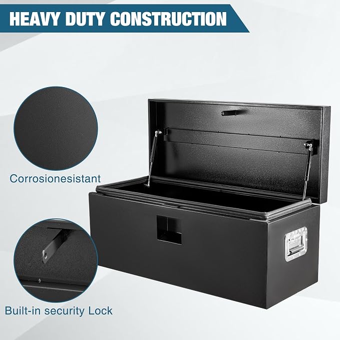 Underbody Truck Tool Box Steel Storage ToolBox, Tool Chest Organizer w/Lock and Keys For Pickup, Truck Bed, RV, Trailer, Heavy Duty Waterproof Black Box,30 x 15 x 15 Inch
