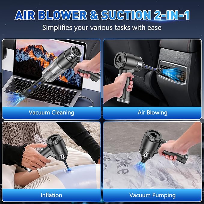 KMM Handheld Car Vacuum Cleaner, 10000PA Vacuum Cleaner & Air Duster, 120W High Power Hand Held Vacuum Cordless, Portable Vacuum Rechargeable with Multi-Nozzles & LED Light for Car, Home, Pet, Office