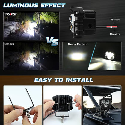 3 Inch LED Pod Lights, 40W Waterproof Off Road Light Pods with Projector Spot Beam Ditch Light LED Cube Lights for Trucks ATV SUV UTV 4x4 Boat, black