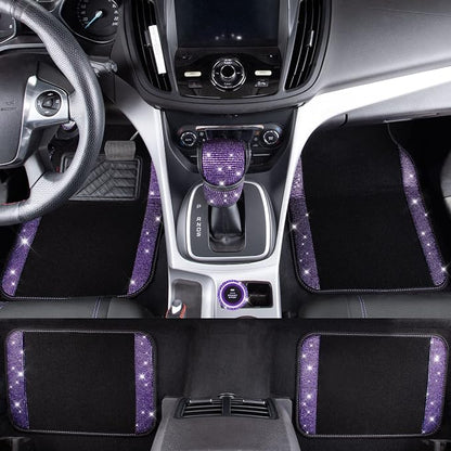 CAR PASS Bling Rhinestone Diamonds Car Seat Covers Leather Shining Rhinestone Car Floor mats Carpet with Anti-Slip Nibs Sparkly Car Accessories Sets Women Glitter Crystal Combo Set Violet Purple
