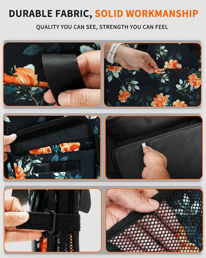 SIBOFUEGO Sturdy Car Trunk Organizer – Large Capacity Trunk Organizer for SUVs & Sedans, Hard-Shell One-Piece Design with Cute Print, Collapsible and Durable Car Organizers (Flower 70L)