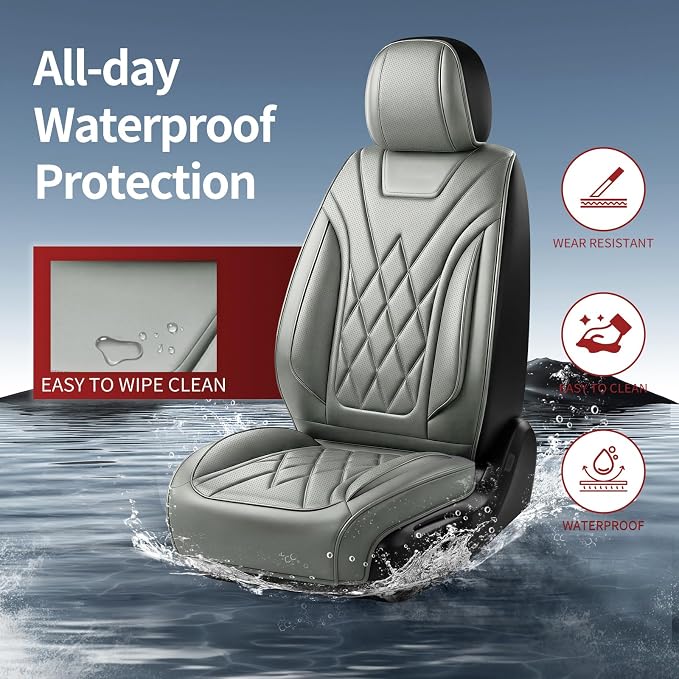 Car Seat Covers Compatible with Hyundai Ioniq 2017-2025 2026 - Full Set 5 Seats Luxury Leather All-Weather Seat Cushions & Protectors, Waterproof & Breathable, Airbag Compatible (Gray)