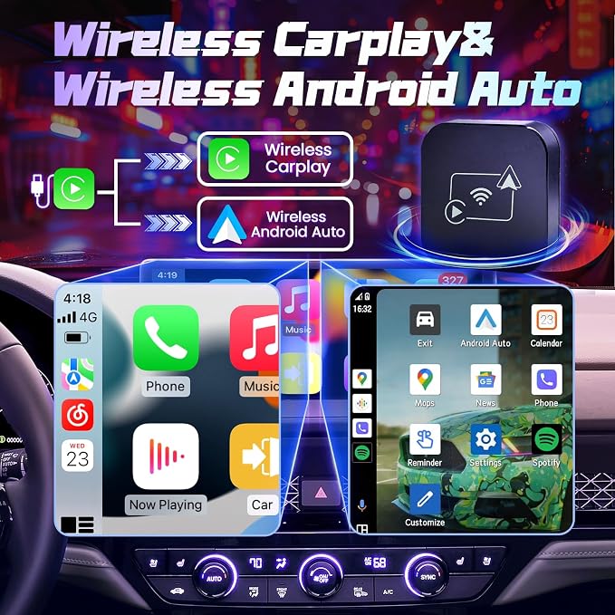 Wireless Carplay Adapter for Apple iPhone 2024 Upgrade 2 in 1 Mini Car Play Dongle Converts Wired Carplay/Android Auto to Wireless Plug and Play Low Latency for Cars from 2016