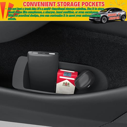 For 2026 New Tesla Model Y Juniper Front Car Door Trash Cans Side Door Portable Small Garbage Storage Bin Interior Accessories - TPE, Black - 2 Pack