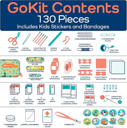 KeepGoing Travel First Aid Kit for Kids – 130 Pc. for Car, Home, Purse, Diaper Bag & Backpack with Latex-Free Bandages - Mini First Aid Kit Travel Size TSA-Approved