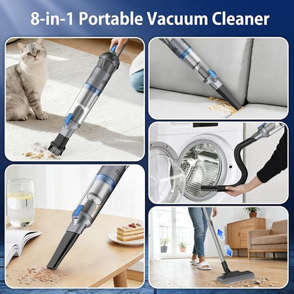Stick Handheld Vacuum Cordless, Powerful Suction with Lightweight, Portable Rechargeable with Multi-Nozzles One-Touch Empty Dust Cup, HEPA Filter Vacuum for Home Pet Hair Car Office (VA004)