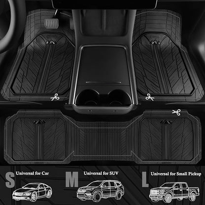 CAR PASS Heavy Rubber Car Floor Mats, Deep Waterproof Car Mats All Weather, Universal Trim-to Fit Automotive Floor Mats for Car SUV Truck Van, Durable Floor Liners Solid Black