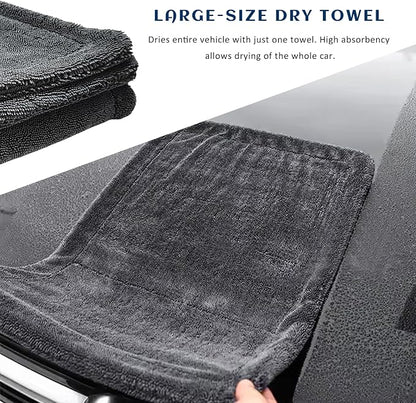 Sun Walker Car Drying Towel Set, 24"×36" Ultra Absorbent 1200 GSM Auto Cleaning Cloth with Wash Mitt & Glass Towel, Scratch-Free Streak-Free Microfiber Drying Towels for Car Truck SUV
