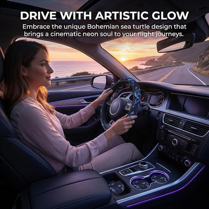 Sea Turtle Steering Wheel Cover 14-15 Inch with 2 pc Car Coasters | Bule Anti-Slip Breathable Universal Car Wheel Cover Set for Men Women,Soft Comfort Grip Accessories