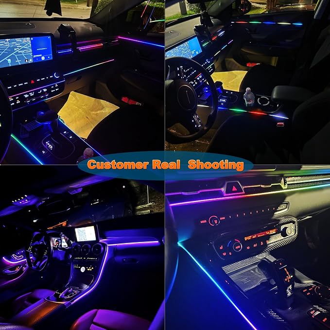 Jushope Car LED Strip Lights, Interior Acrylic LED Lights for Car with Dynamic Rainbow Dream Color Chasing, Ambient Lighting Kits Music Sync (8 in 1(6 * 29.5+43.3+14.5 inches))