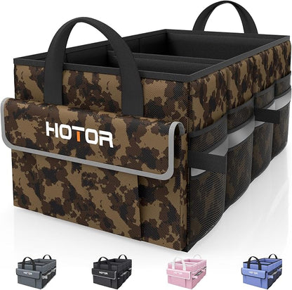 HOTOR Trunk Organizer - Car Organizer with 5 Pockets, Trunk Organizer for SUV & Sedan, Car Organization with Sturdy Base Panel for Car Accessories, Brown Camouflage, 2 Compartments, 21.3"×12.6"×10.6"