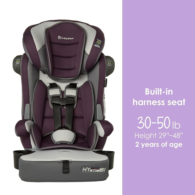 Baby Trend Hybrid SI 3-in-1 Combination Booster Seat, Dash Plum – Side-Impact Protection, 3-Stage Growth Design, Adjustable Headrest, Cushioned Comfort