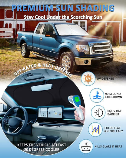 Sun Shade for F150 Windshield Sunshade for 2009-2013 2014 Ford F-150 Lariat, King Ranch, Platinum, XL XLT Limited Raptor Front Window Cover Shield Visor Protector Keep Interior Cool