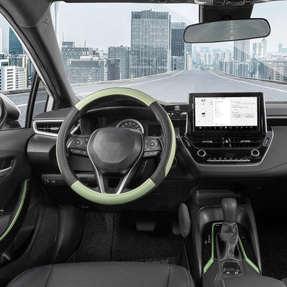 SEG Direct Steering Wheel Cover for Car, Standard Size 14.5-15 inch, Auto Interior Accessories, Black and Pastel Green