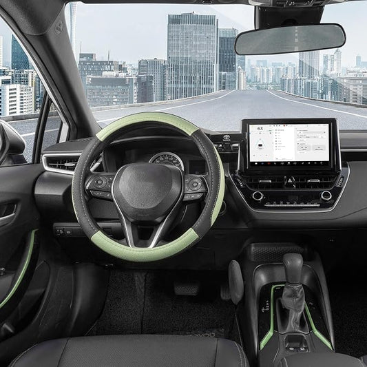 SEG Direct Steering Wheel Cover for Car, Standard Size 14.5-15 inch, Auto Interior Accessories, Black and Pastel Green