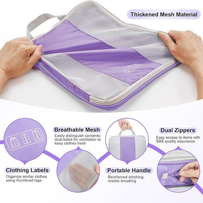 OlarHike 10-Pack Compression Packing Cubes for Travel Essentials,Compressible Expandable Packing Cubes for Suitcase,Luggage Garment Bags for Travel,Handy Helper for Organizing Clothes(Light Purple)