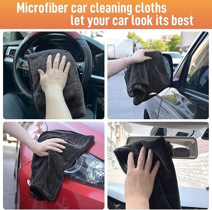 SINLAND 3-Pack Microfiber Shiny Wipes Shower Cleaning Cloths - Ultra Absorbent Drying Towel for Cars and Trucks, 600gsm, Streak-Free, Without Scratches or Water Spots 16" x 24" Dgrey