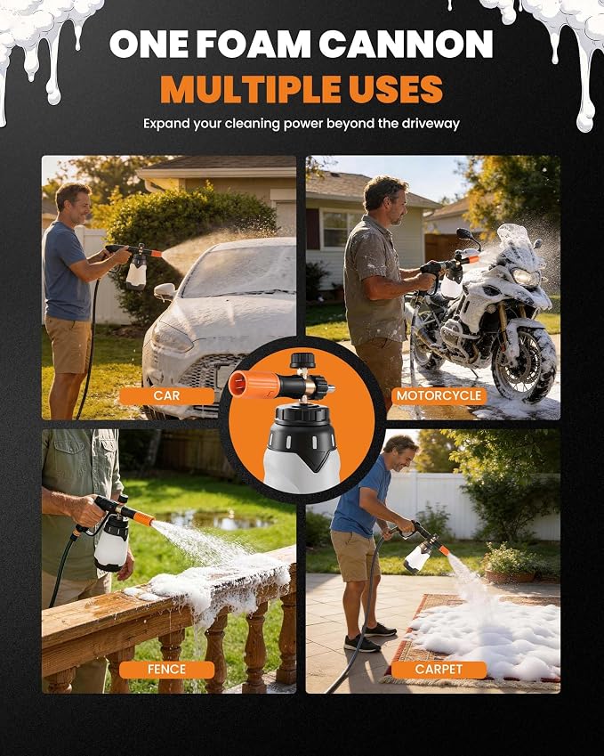 maXpeedingrods Foam Cannon for Pressure Washer, 1300ML Wide Mouth Quick Release Car Wash Foam Gun with Adjustable Soap Cannon & Thick Snow Foam, 1/4'' Quick Connector, with 2 Orifice Nozzle (White)
