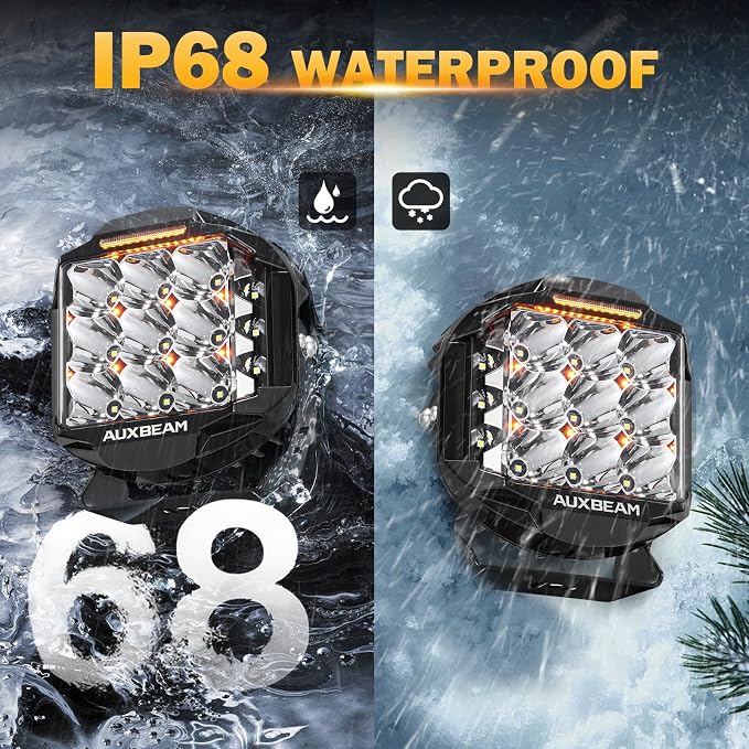 Auxbeam 7inch 228W Round LED Offroad Light Pod, V-MAX Series 26100LM Side Shooter LED Offroad Driving Lights with Amber DRL, 270° Beam Auxiliary Ditch Light for Truck ATV Jeep Ford