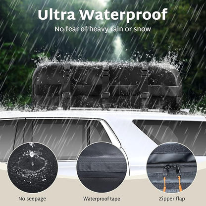 iBirdie Roof Rack Cargo Carrier 15.3 Cubic Feet, Soft-Shell Rooftop Cargo Box, Waterproof Heavy Duty 1200D for Car with/Without Roof Rack, Includes Anti-Slip Mat, Door Hooks, 46x34x17 inches