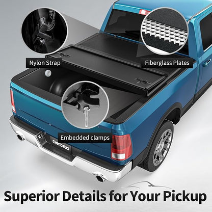 OEDRO FRP Hard Tri-fold Tonneau Cover Fold Truck Bed Covers Fit for 2017-2026 Honda Ridgeline with 5 Feet Bed