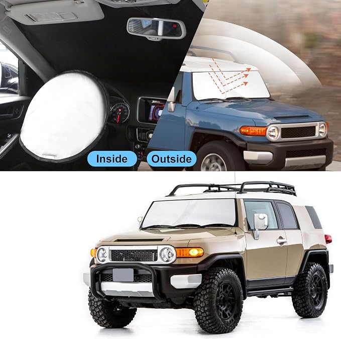 TINGLU Sun Shade for Toyota FJ Cruiser Sport Utility 2007-2014 Accessories Windshield Sun Shade Window Shade UV Rays Protection Sun Visor Cover with Steering Wheel Sunshade Storage Bag