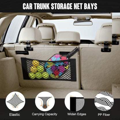 TOBWOLF 2PCS 25x60cm / 9.8x23.6in Car Storage Net Bag with Tape Stickers, Adhesive Mesh Pocket Net String Pouch Bag, Stretchable RV Storage Netting, Wall Sticker Organizer Pouch Bag for Home Storage