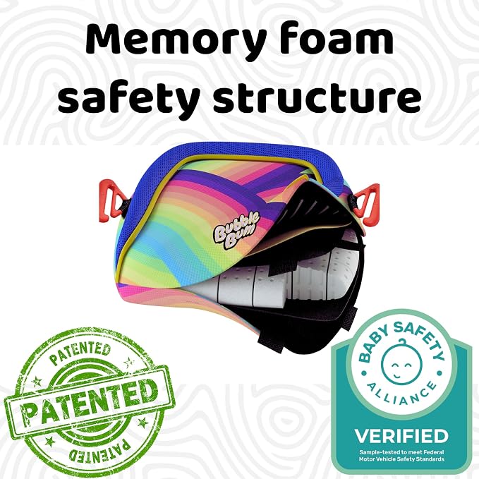 BubbleBum Backless Booster Car Seat – Inflatable, Portable Travel Booster for Kids 40–100 lbs, Ages 4–11, Fits 3 Across, Rideshare & Carpool, FMVSS 213 Certified – Rainbow