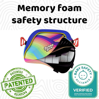 BubbleBum Backless Booster Car Seat – Inflatable, Portable Travel Booster for Kids 40–100 lbs, Ages 4–11, Fits 3 Across, Rideshare & Carpool, FMVSS 213 Certified – Rainbow