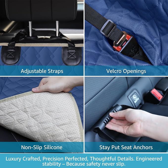 Lassie Dog Car Seat Covers for Back Seat with 2 Seat Belts, Waterproof Dog Car Hammock with Mesh Window Durable Scratch Proof Nonslip Pet Carseat Covers Universal Fit Protector for Cars, Trucks & SUVs