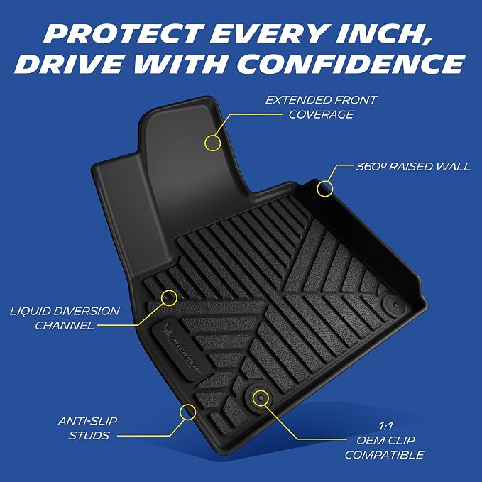Michelin Vehicle Mats, All-Weather TPE Custom Fit Liner for 2020-2025 Kia Telluride 7/8-Seat, Premier