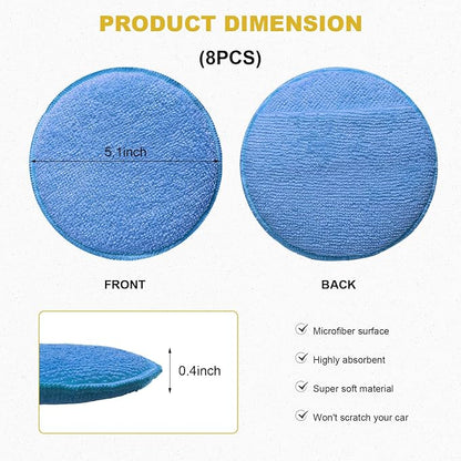 8PCS Microfiber Wax Applicator Pads, 5 Inch Round Car Wash Sponge Cleaning Tools with Finger Pocket, Scratch-Free Ultra-Soft Foam Bulk for Fine Polishing Detailing Waxing (Royal Blue)