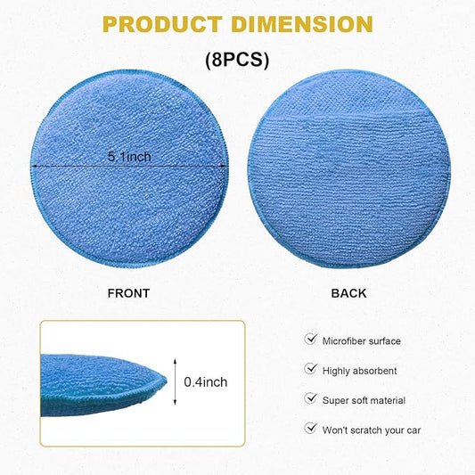 8PCS Microfiber Wax Applicator Pads, 5 Inch Round Car Wash Sponge Cleaning Tools with Finger Pocket, Scratch-Free Ultra-Soft Foam Bulk for Fine Polishing Detailing Waxing (Royal Blue)