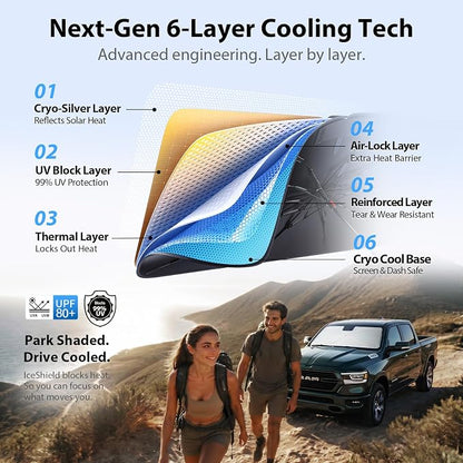 for Ram 1500 Windshield Sun Shade Umbrella [10-Rib Anti-Sagging, 100% Full Cab UV Block] Custom Fit Foldable Sunshade with Fast Storage Bag, for Ram 1500 (2011-2025)