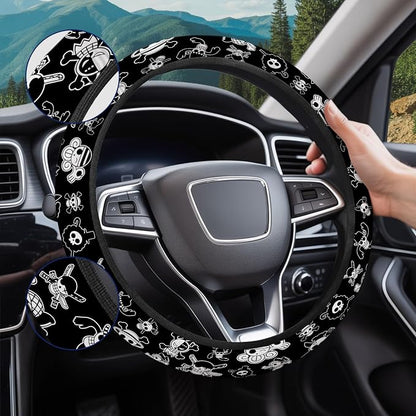 GENANY Funny Spooky Skull Steering Wheel Cover, Non Slip Polyester Car Wheel Protector for Car SUV Truck, Universal 15 Inch