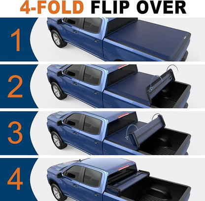 KUIPERAUTO Soft Quad Fold Tonneau Cover Truck Compatible for 2002-2026 Dodge Ram 1500/03-2026 Ram 2500 3500 W/o Ram Box 6.4 Feet Bed Fleetside Navy Blue Design