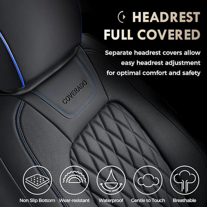 Coverado Leather Rear Seat Covers Fit for Ford F150 F250 F350 F450, Waterproof Ford Truck Rear Seat Covers Fit for 2015-2026 F150 & 2017-2026 F250 F350 F450 (Blueline)