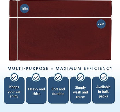 Cotton Towels for Multiple Use, 100% Ring Spun Cotton Towel Set, Heavy Duty - Super Absorbent Cleaning Towels for Car and Home - 16” X 27” (12 Pack, Burgundy)