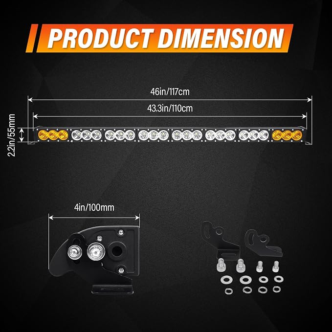 AUXTINGS 44 inch Single Row Dual Color LED Light Bar 240W Off Road Light Bar White Amber Combo LED Work Light Truck UTV 4x4 Cars SUVs ATVs Boats Fog Driving Light with Wiring Harness kit