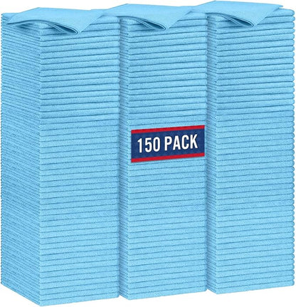 GLIMGLINT Blue Microfiber Cleaning Cloth,150PK Reusable Cleaning Rags,Highly Absorbent Shop Rags Bulk,All-Purpose Car Cleaning Towels for TV Screen, Kitchen, Bathroom, Restaurant, Garage, 14"X12"