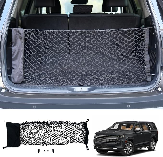 Cargo Net Compatible with 2015-2025 Chevy Tahoe Truck Bed Cargo Net 3.15'×0.92' Double Layer Envelope Style Dense Mesh Trunk Organizer for 2024 Tahoe Exterior Accessories